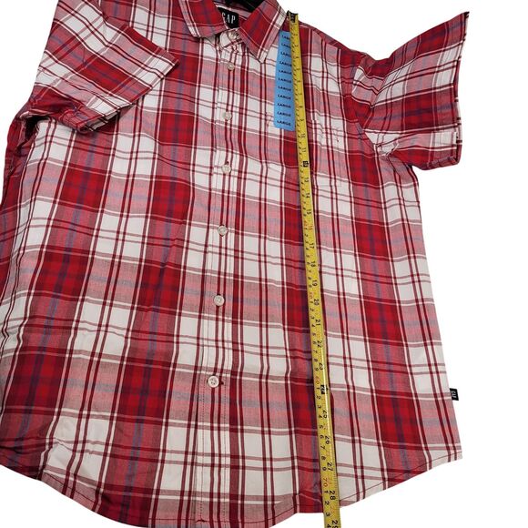 GAP Men's Red Plaid Short Sleeve Button-Up Cotton Poplin Shirt Size Large - Picture 7 of 12